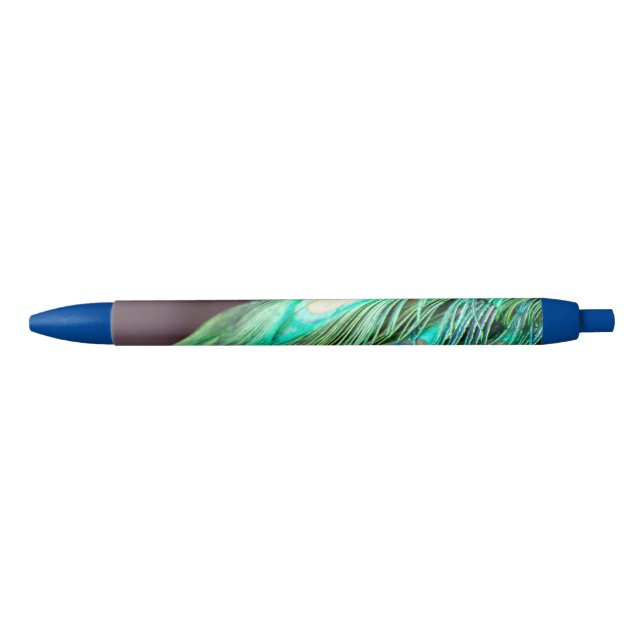 Peacock Feathers Blue Green Purple Black Ink Pen (Front)