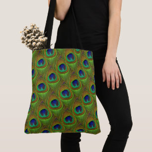 Peacock Feathers Blue Green Tote Shopping Book Bag