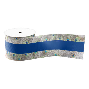 Peacock Feathers Blue Grosgrain Ribbon