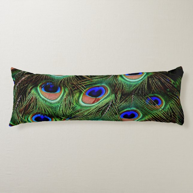 Peacock Feathers Blue Teal Photography Accent Pill Body Pillow (Front)