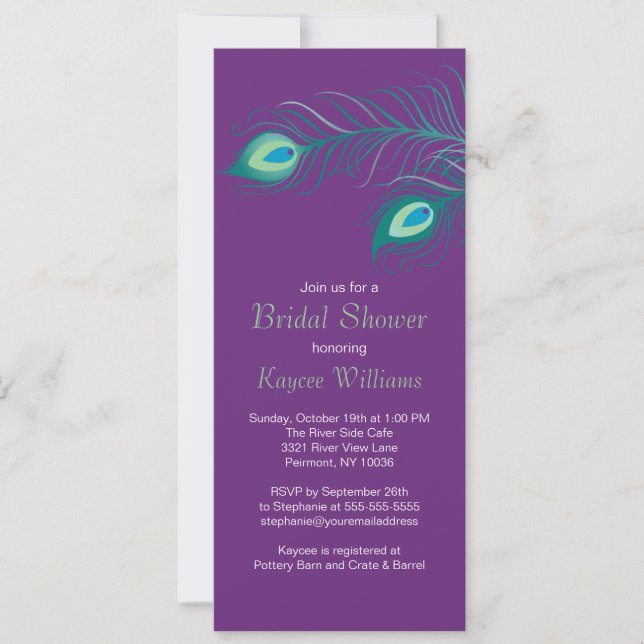 Peacock Feathers Bridal Shower Invitation (Front)