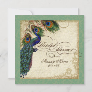 Peacock & Feathers Bridal Shower Invite Green