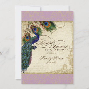 Peacock & Feathers Bridal Shower Invite Lavender