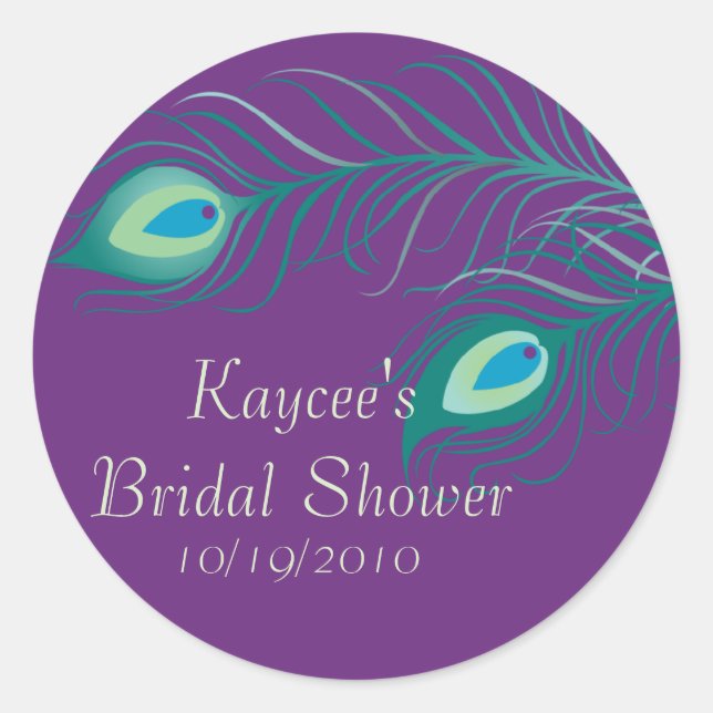 Peacock Feathers Bridal Shower Sticker (Front)