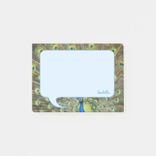 Peacock feathers & calligraphy on light blue post-it notes