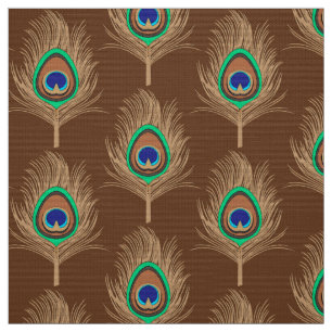 Peacock Feathers, Camel Tan on Chocolate Brown Fabric