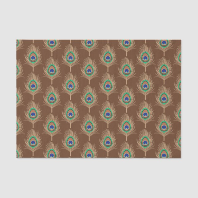 Peacock Feathers, Camel Tan on Chocolate Brown Tissue Paper (Front)
