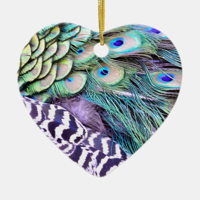 Peacock Feathers Ceramic Ornament (Front)