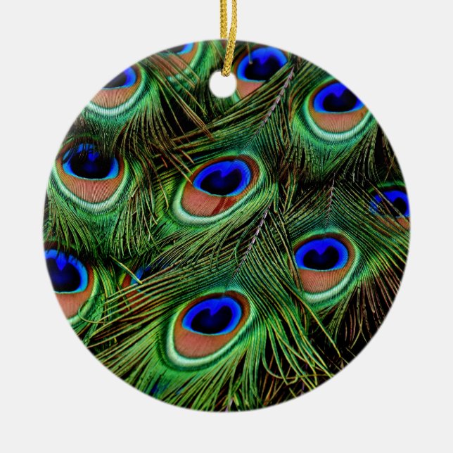Peacock Feathers Ceramic Ornament (Front)