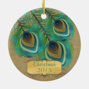 Peacock Feathers Christmas Couples Photo Ornaments