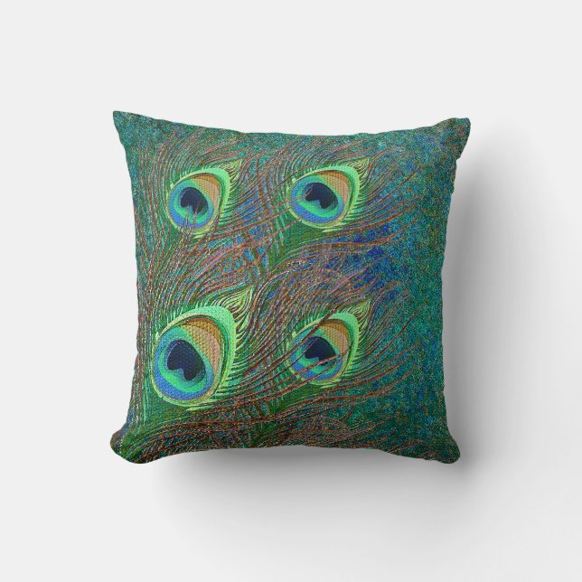 Peacock feathers colourful pattern pillows (Front)