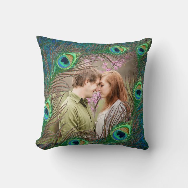 Peacock feathers customized add photo pillow (Front)