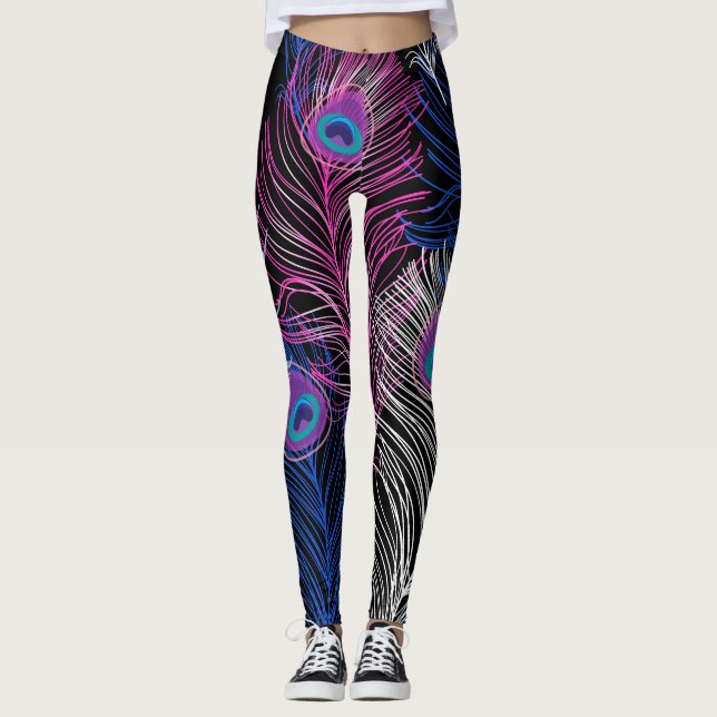 Peacock Feathers Dark: Gorgeous Vintage Design Leggings (Front)