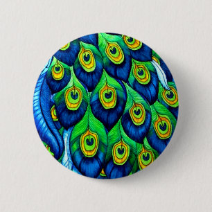 Peacock Feathers Design 2 Inch Round Button