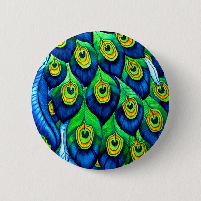 Peacock Feathers Design 2 Inch Round Button (Front)