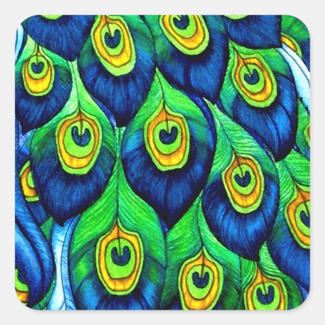 Peacock Feathers Design Square Sticker (Front)