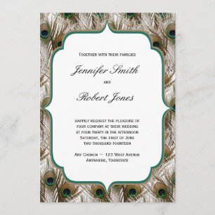 Peacock Feathers Double Frame Wedding Invitation