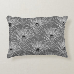 Peacock feathers elegant silver grey pattern accent pillow