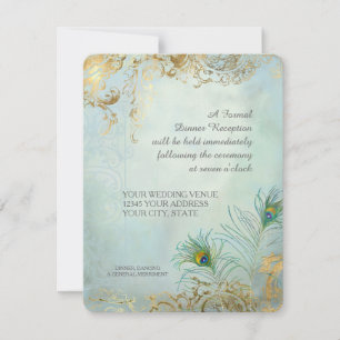 Peacock Feathers Elegant Wedding Dinner Reception Invitation
