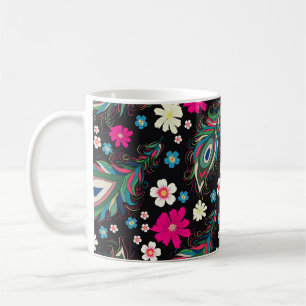 Peacock Feathers Embroidery Seamless Pattern Coffee Mug
