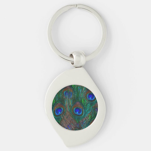 Peacock Feathers Etching Style Keychain (Front)