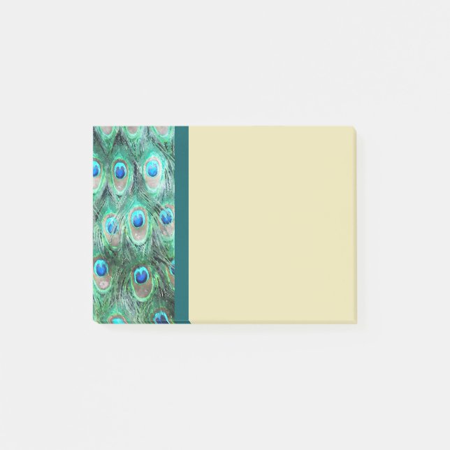 Peacock Feathers Exotic Wild Watercolor Pattern Post-it Notes (Front)