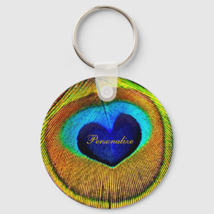 Peacock Feathers Eye of Love With Name Keychain
