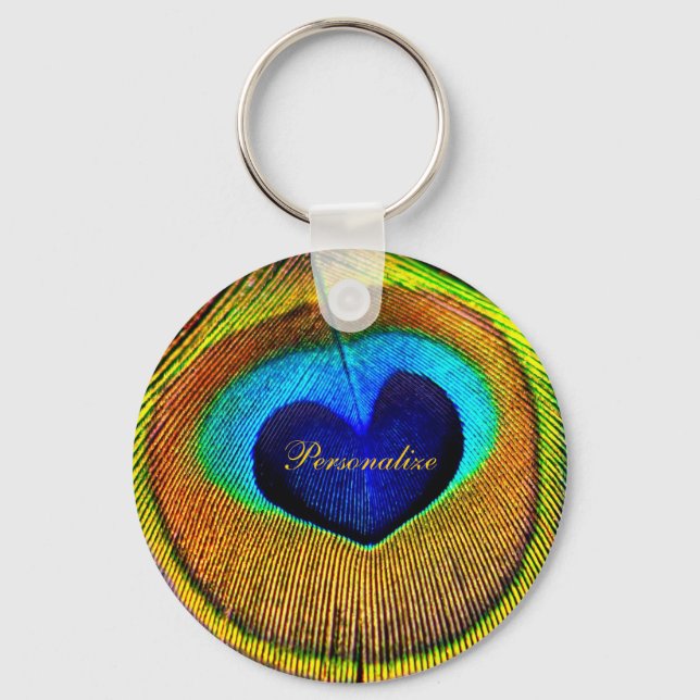Peacock Feathers Eye of Love With Name Keychain (Front)