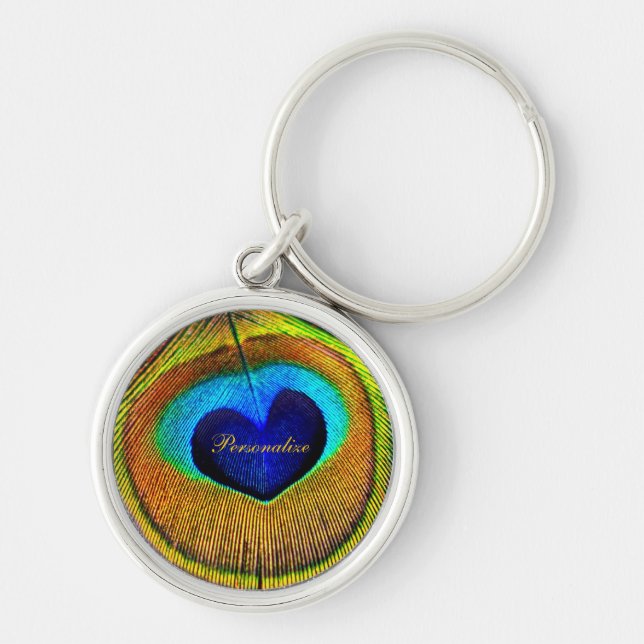 Peacock Feathers Eye of Love With Name Keychain (Front)