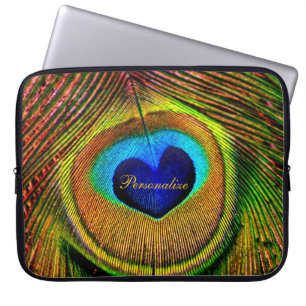 Peacock Feathers Eye of Love With Name Laptop Sleeve