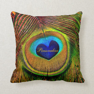 Peacock Feathers Eye of Love With Name Throw Pillow