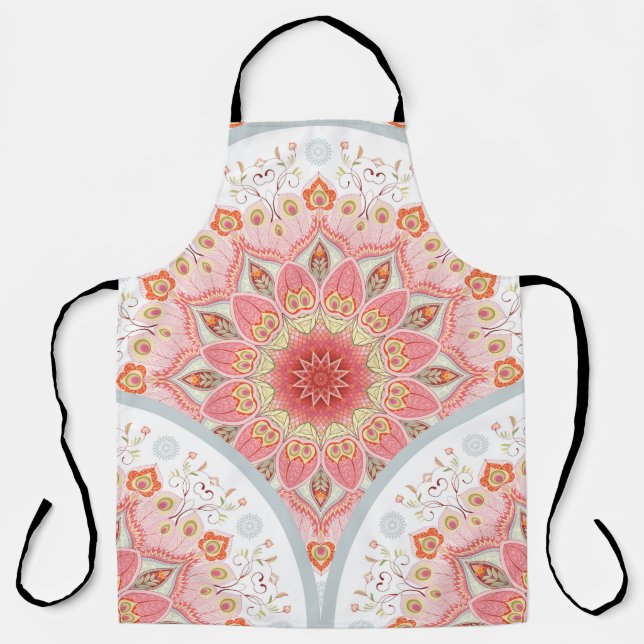 Peacock Feathers, Floral Round Ornament. Apron (Front)