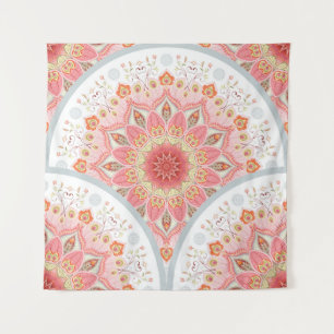 Peacock Feathers, Floral Round Ornament. Tapestry