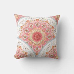 Peacock Feathers, Floral Round Ornament. Throw Pillow