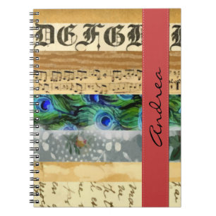 Peacock Feathers, Flowers, Leaves, Your Name Notebook