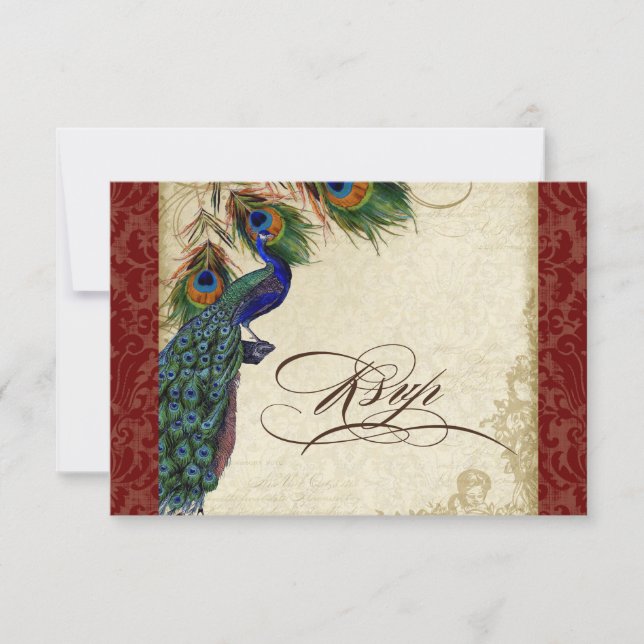 Peacock & Feathers Formal RSVP Réponse Bourgogne (Devant)