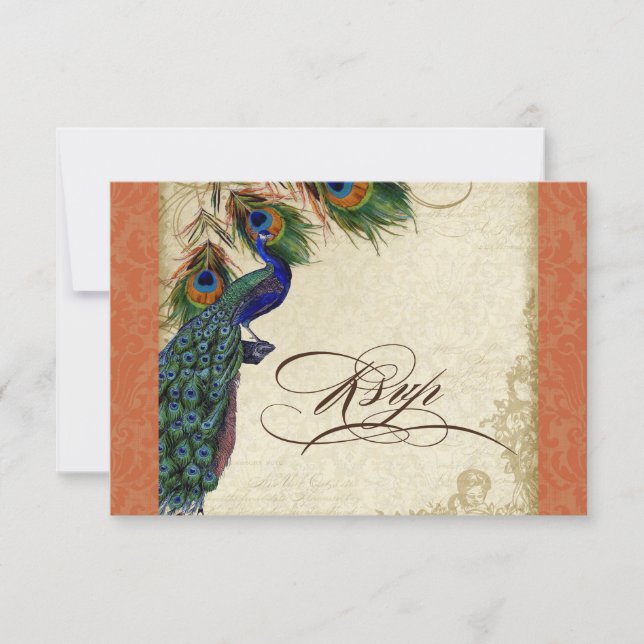 Peacock & Feathers Formal RSVP Réponse Orange (Devant)
