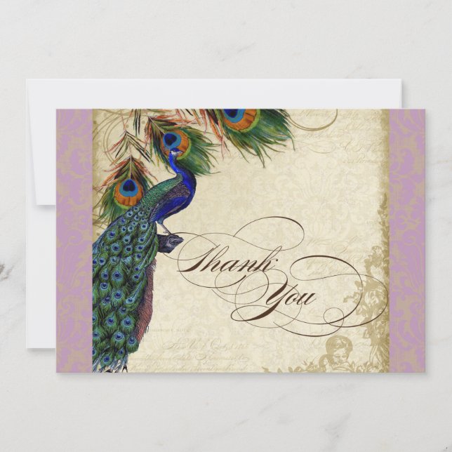 Peacock Feathers Formal Thank You Notes Lavender (Front)