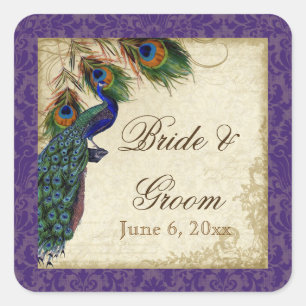 Peacock & Feathers Formal Wedding Favour Seals Tag