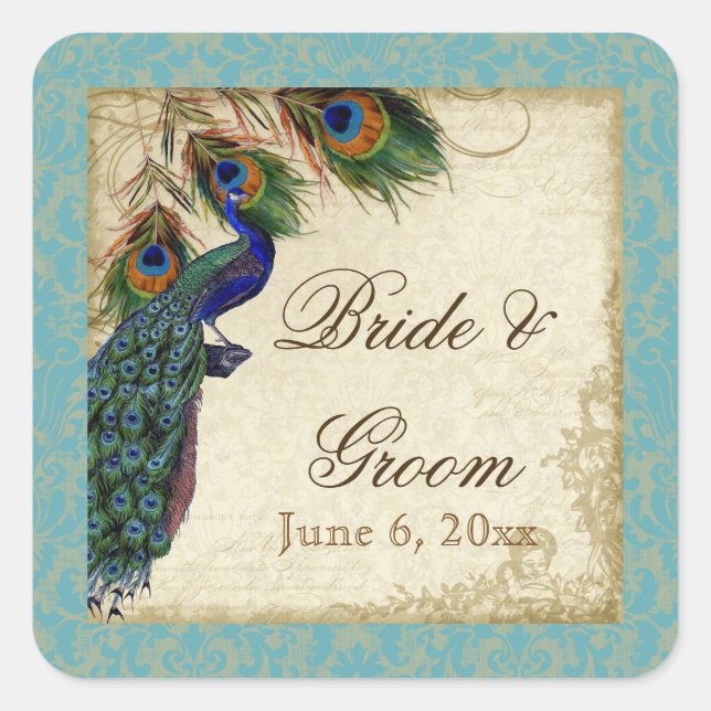 Peacock & Feathers Formal Wedding Favour Seals Tag (Front)
