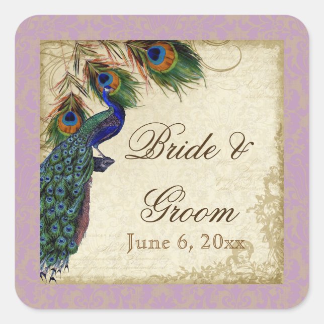 Peacock & Feathers Formal Wedding Favour Seals Tag (Front)
