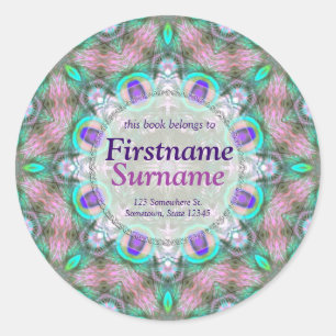 Peacock Feathers Geometric Mandala Bookplate Classic Round Sticker