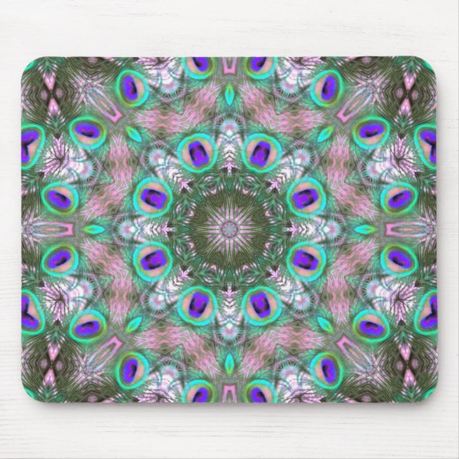 Peacock Feathers Geometric Mandala Mousepad (Front)