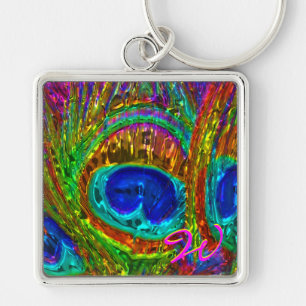 Peacock Feathers Glass Art 1 Keychains