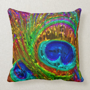 Peacock Feathers Glass Art 1 Pillows
