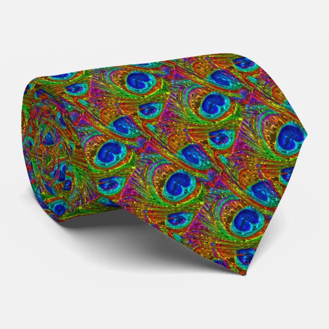 Peacock Feathers Glass Art 1 Tie (Rolled)