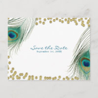 Peacock Feathers & Gold Boho Glam Save the Date
