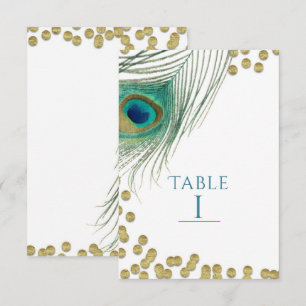 Peacock Feathers & Gold Boho Glam Table Number