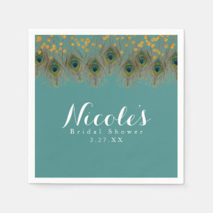 Peacock Feathers & Gold Dots ANY COLOR Party Napkin