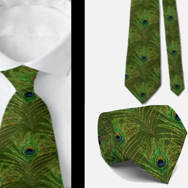 Peacock Feathers Green Gold Neck Tie Necktie (Creator Uploaded)
